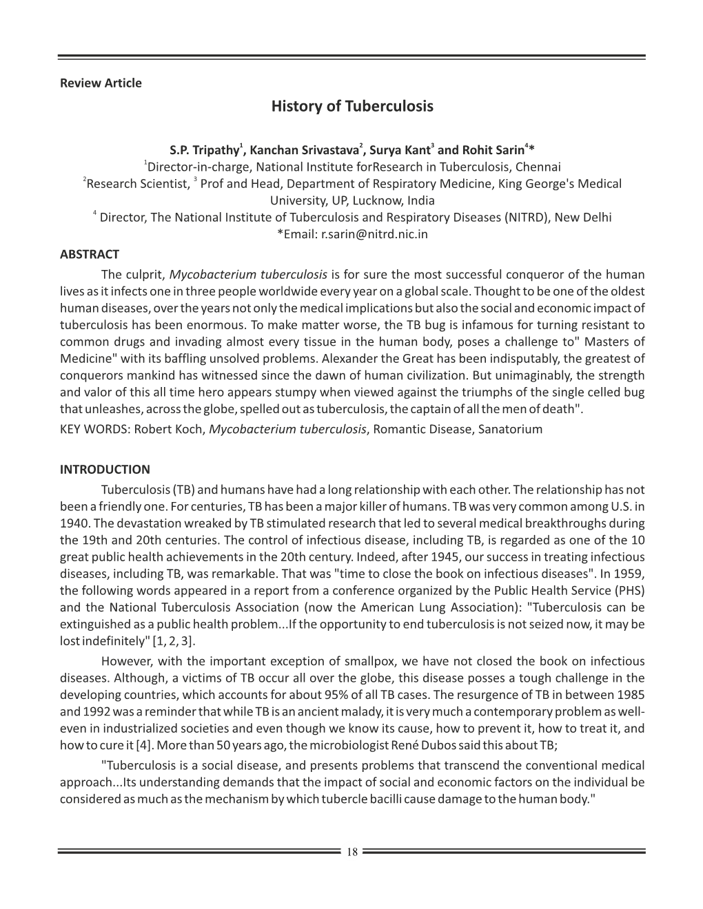 History of Tuberculosis