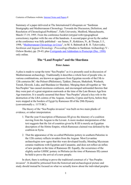 The “Land Peoples” and the Shardana Peter James