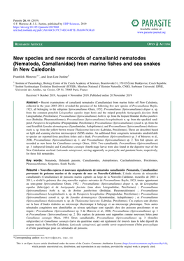 (Nematoda, Camallanidae) from Marine Fishes and Sea Snakes in New Caledonia