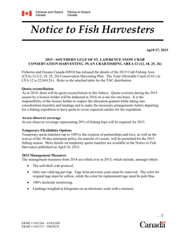 Notice to Fish Harvesters