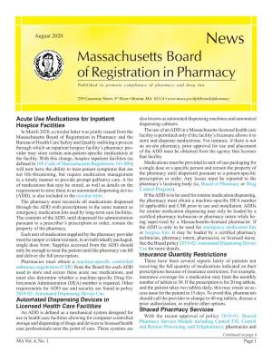 Massachusetts Board of Registration in Pharmacy Published to Promote Compliance of Pharmacy and Drug Law