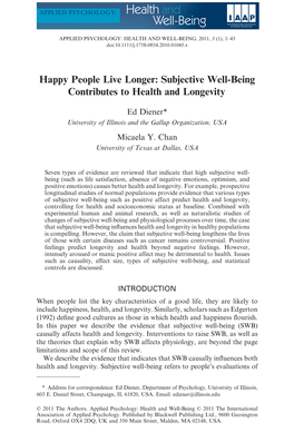 Subjective Well-Being Contributes to Health and Longevity