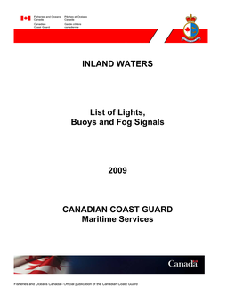 INLAND WATERS List of Lights, Buoys and Fog Signals 2009