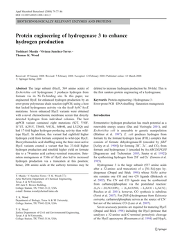 Protein Engineering of Hydrogenase 3 to Enhance Hydrogen Production
