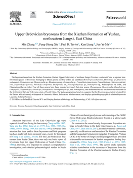 Upper Ordovician Bryozoans from the Xiazhen Formation of Yushan