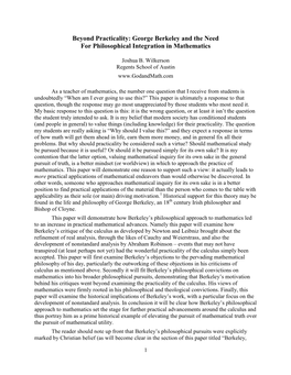 George Berkeley and the Need for Philosophical Integration in Mathematics