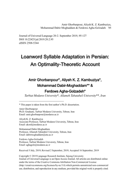 Loanword Syllable Adaptation in Persian: an Optimality-Theoretic Account
