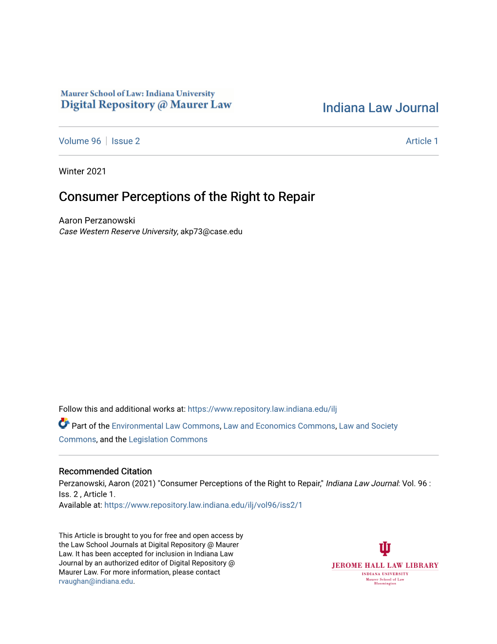Consumer Perceptions of the Right to Repair