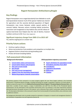 Threatened Species Strategy Year 3 Scorecard – Regent Honeyeater