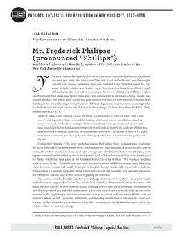 Mr. Frederick Philipse (Pronounced “Phillips”)