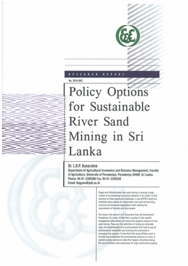 Policy Options for Sustainable River Sand Mining in Sri Lanka