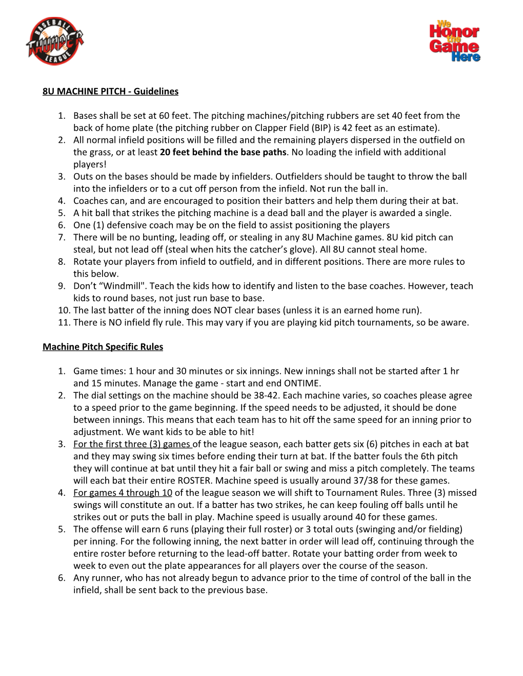 8U MACHINE PITCH - Guidelines