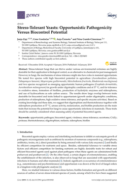 Stress-Tolerant Yeasts: Opportunistic Pathogenicity Versus Biocontrol Potential