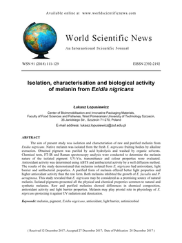 Isolation, Characterisation and Biological Activity of Melanin from Exidia Nigricans