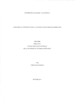Approche Du Poétique Dans La Chanson Francophone Québécoise