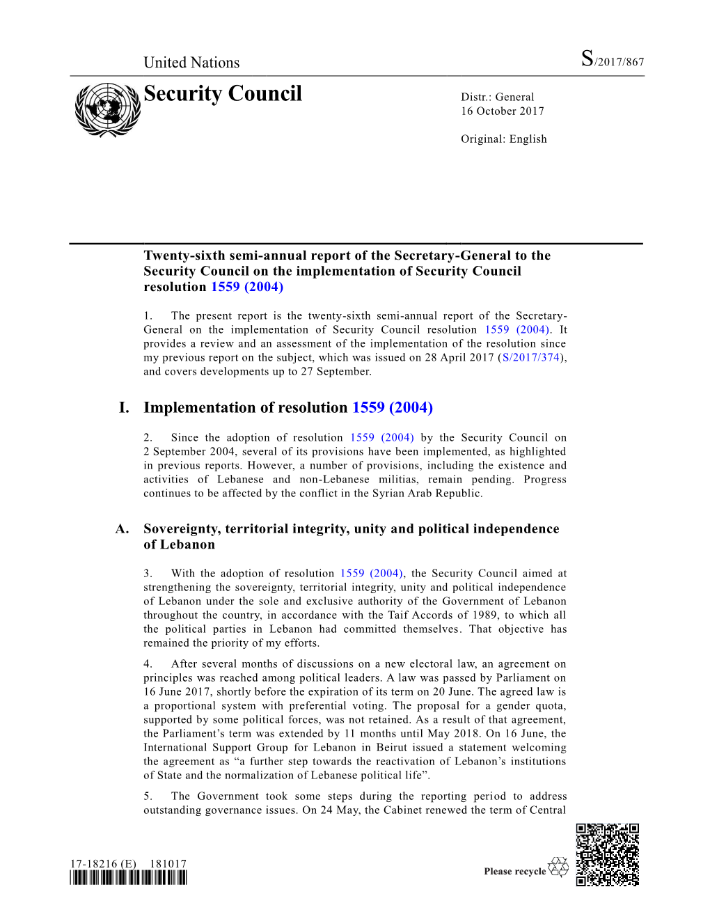 Security Council Distr.: General 16 October 2017