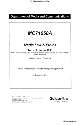 Department of Media and Communications Goldsmiths