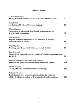 Table of Contents Alexandra Jarošová Online