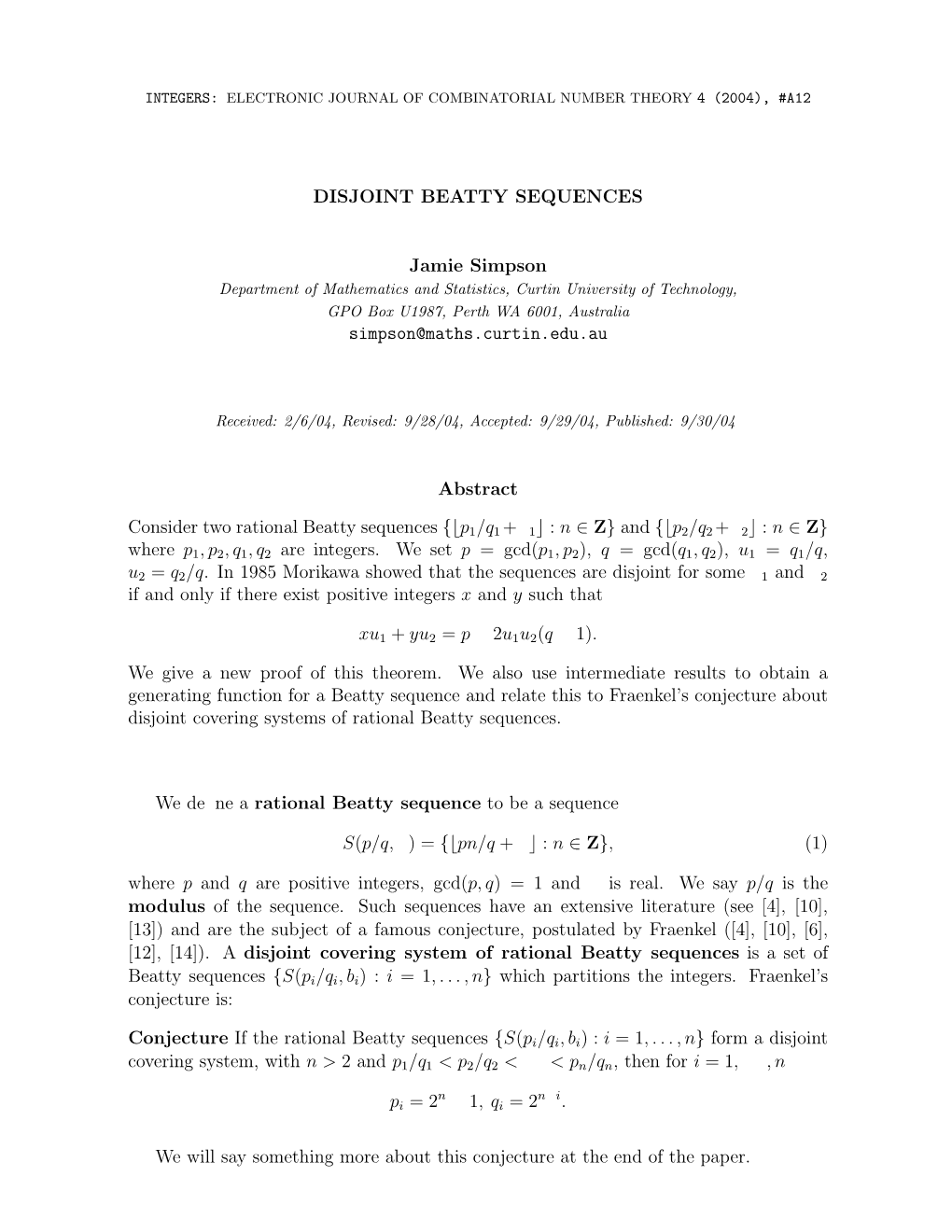 Disjoint Beatty Sequences