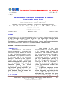 Clonazepam for the Treatment of Hemiballismus in Nonketotic Hyperglycemia: a Case Report