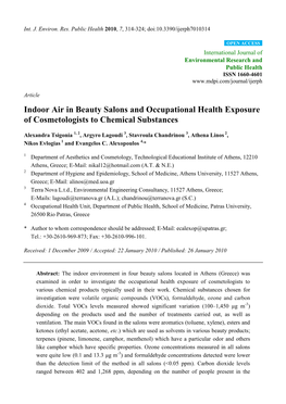 Indoor Air in Beauty Salons and Occupational Health Exposure of Cosmetologists to Chemical Substances