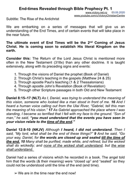 Endtimes Revealed Though Bible Prophecy. Pt.1. 03.05