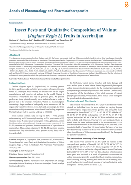 Insect Pests and Qualitative Composition of Walnut (Juglans Regia L) Fruits in Azerbaijan