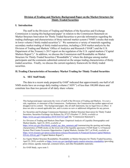 Background Paper on the Market Structure for Thinly Traded Securities
