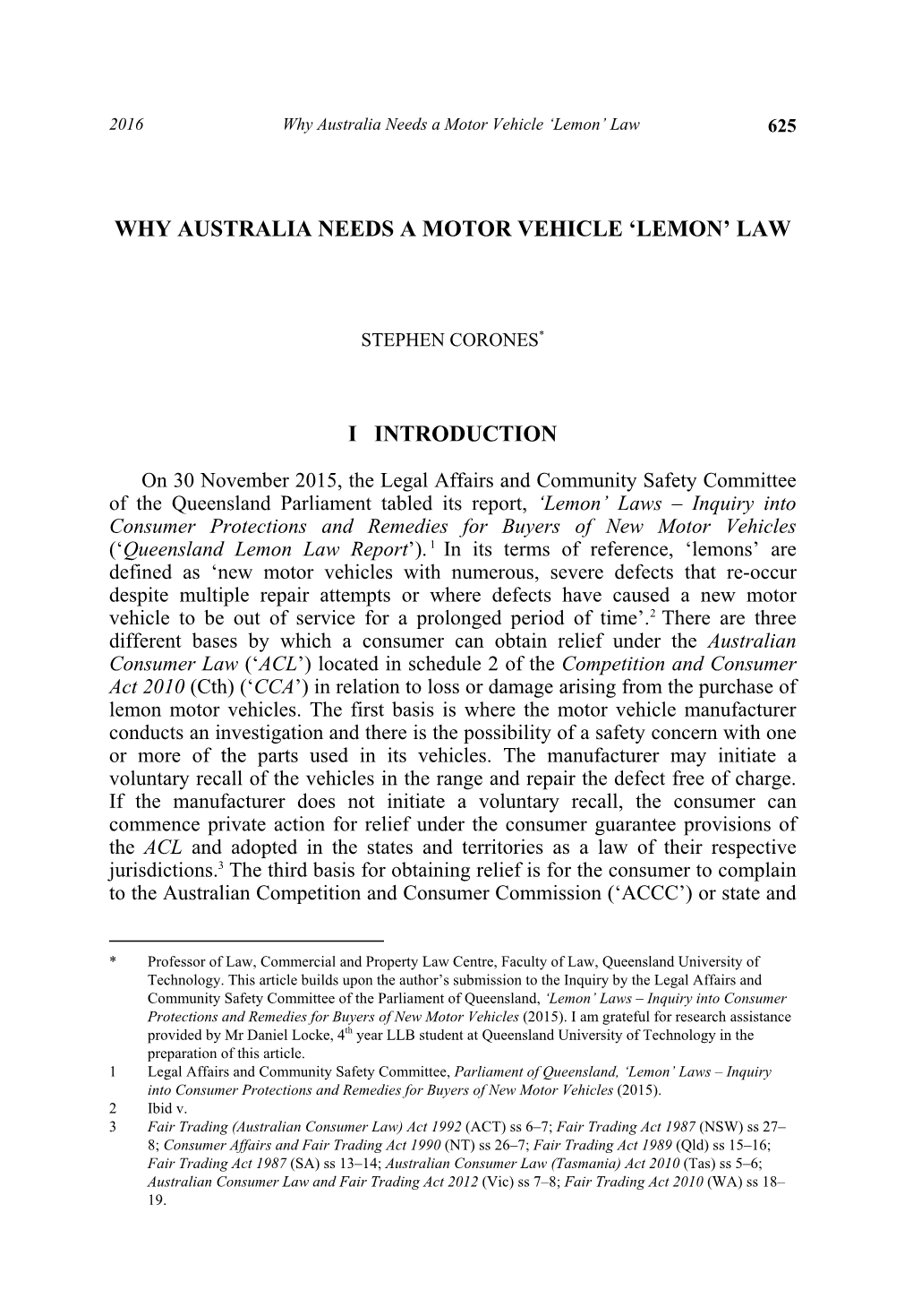 Why Australia Needs a Motor Vehicle 'Lemon'