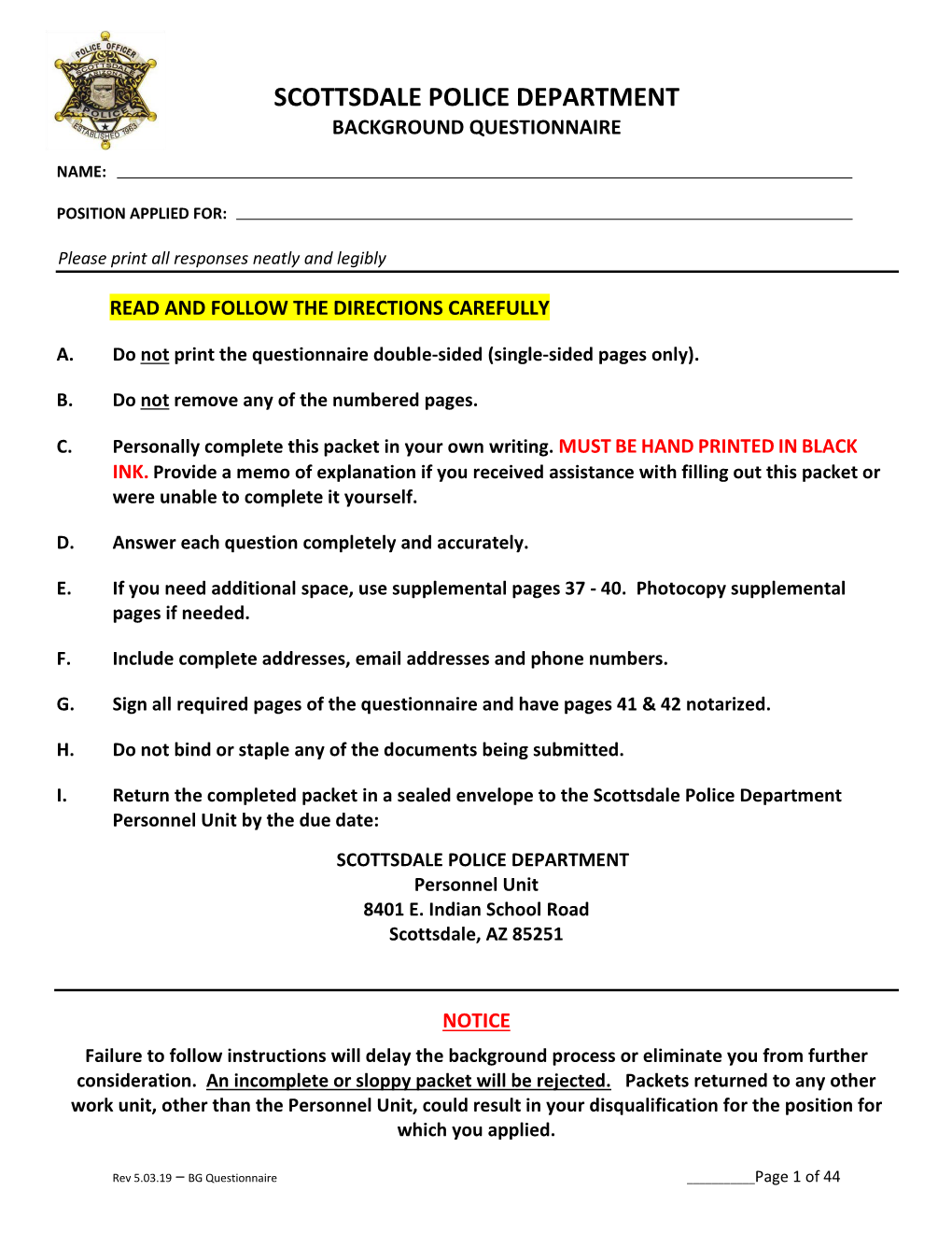 Scottsdale Police Department Background Questionnaire DocsLib   Scottsdale Police Department Background Questionnaire 