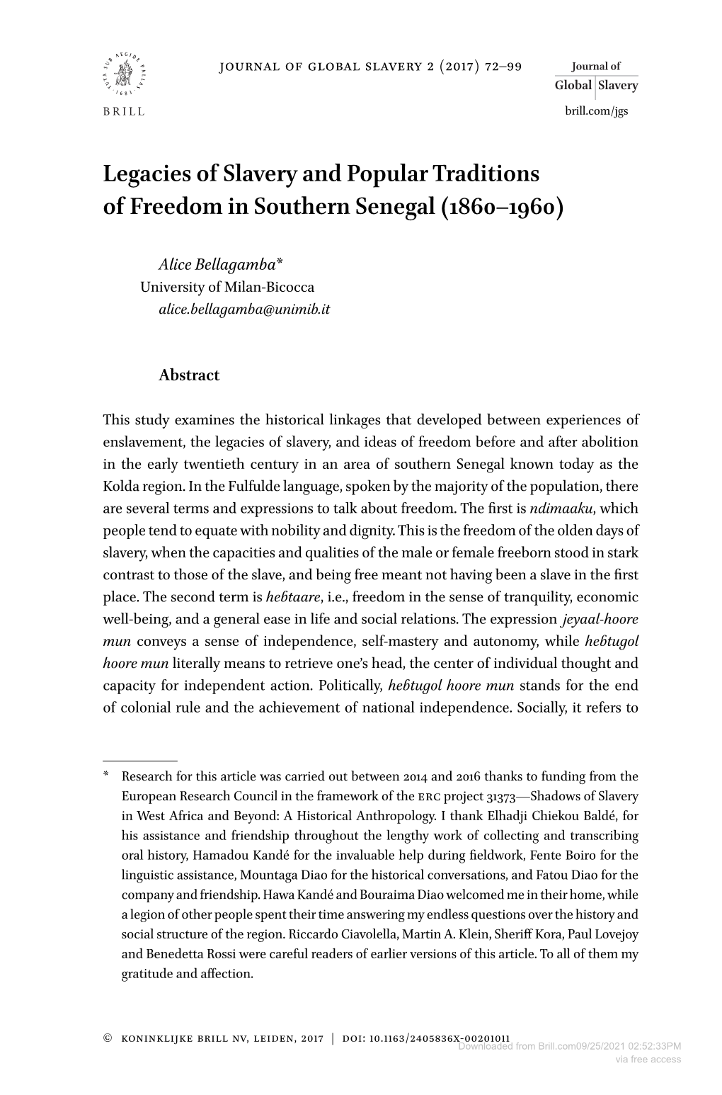 Legacies of Slavery and Populartraditions of Freedom In