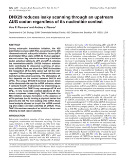 DHX29 Reduces Leaky Scanning Through an Upstream AUG Codon Regardless of Its Nucleotide Context Vera P