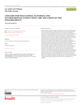 Concern for Wild Animal Suffering and Environmental Ethics: What Are the Limits of the Disagreement? Oscar Horta