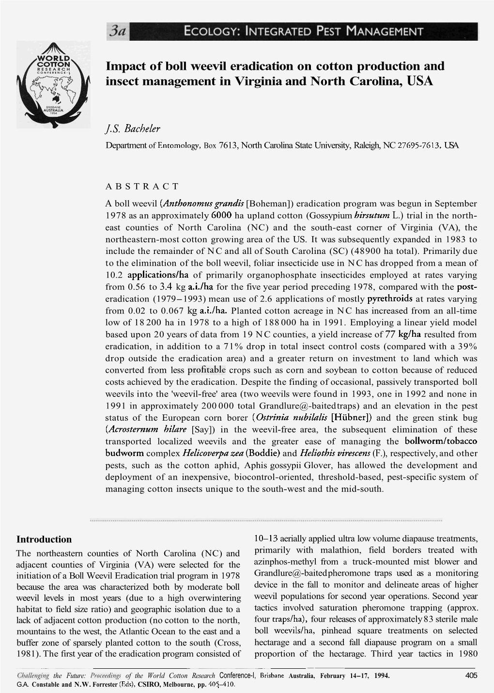 Impact of Boll Weevil Eradication on Cotton Production and Insect