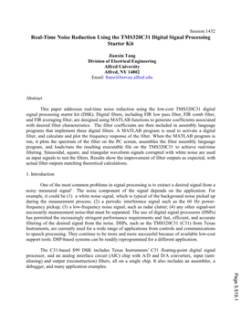 Real Time Noise Reduction Using the Tms320 C31 Digital Signal