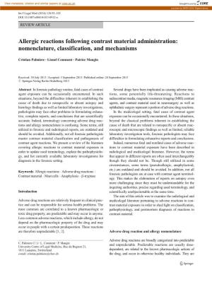 Allergic Reactions Following Contrast Material Administration: Nomenclature, Classification, and Mechanisms