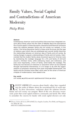 Family Values, Social Capital and Contradictions of American Modernity Philip Webb