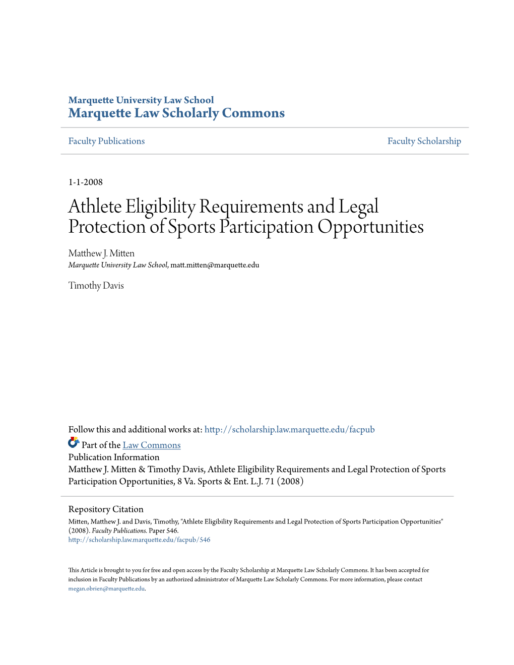 Athlete Eligibility Requirements and Legal Protection of Sports