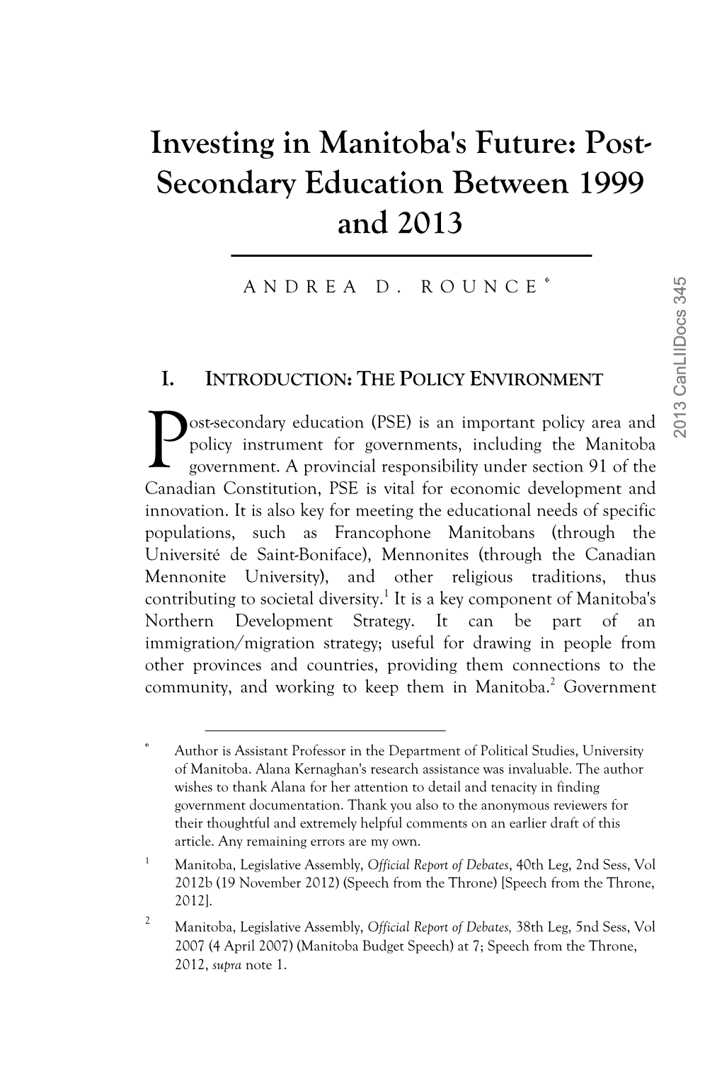 Post- Secondary Education Between 1999 and 2013