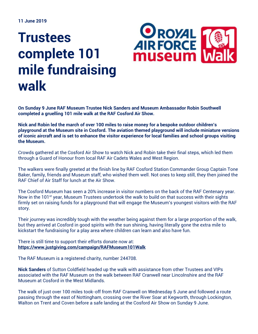 Trustees Complete 101 Mile Fundraising Walk