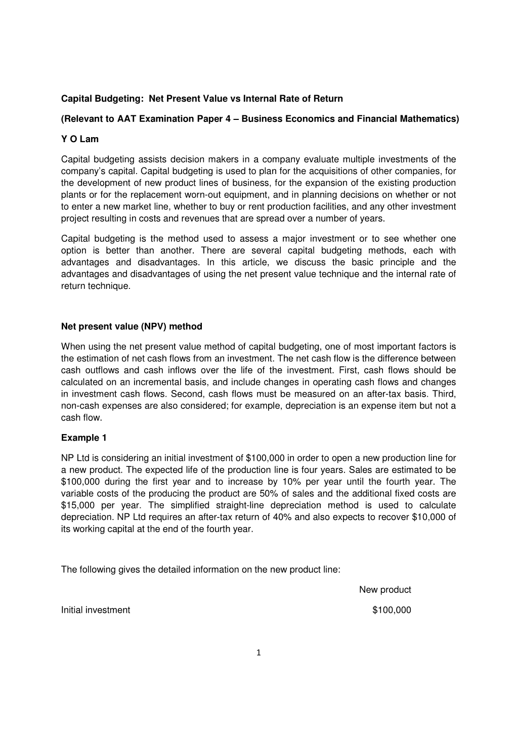 Capital Budgeting: Net Present Value Vs Internal Rate of Return