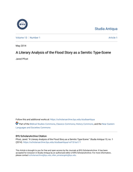 A Literary Analysis of the Flood Story As a Semitic Type-Scene
