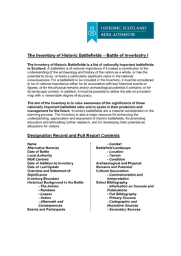 The Inventory of Historic Battlefields – Battle of Inverlochy I Designation Record and Full Report Contents