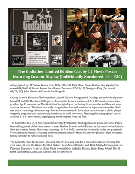 The Godfather Limited Edition Cast by 11 Movie Poster Featuring Custom Display (Individually Numbered: #1 - #20)