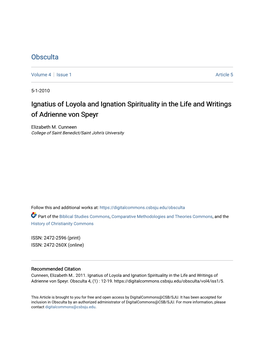 Ignatius of Loyola and Ignation Spirituality in the Life and Writings of Adrienne Von Speyr