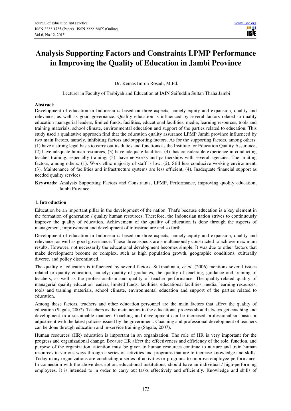 Analysis Supporting Factors and Constraints LPMP Performance in Improving the Quality of Education in Jambi Province