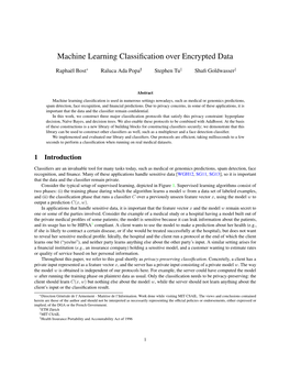 Machine Learning Classification Over Encrypted Data
