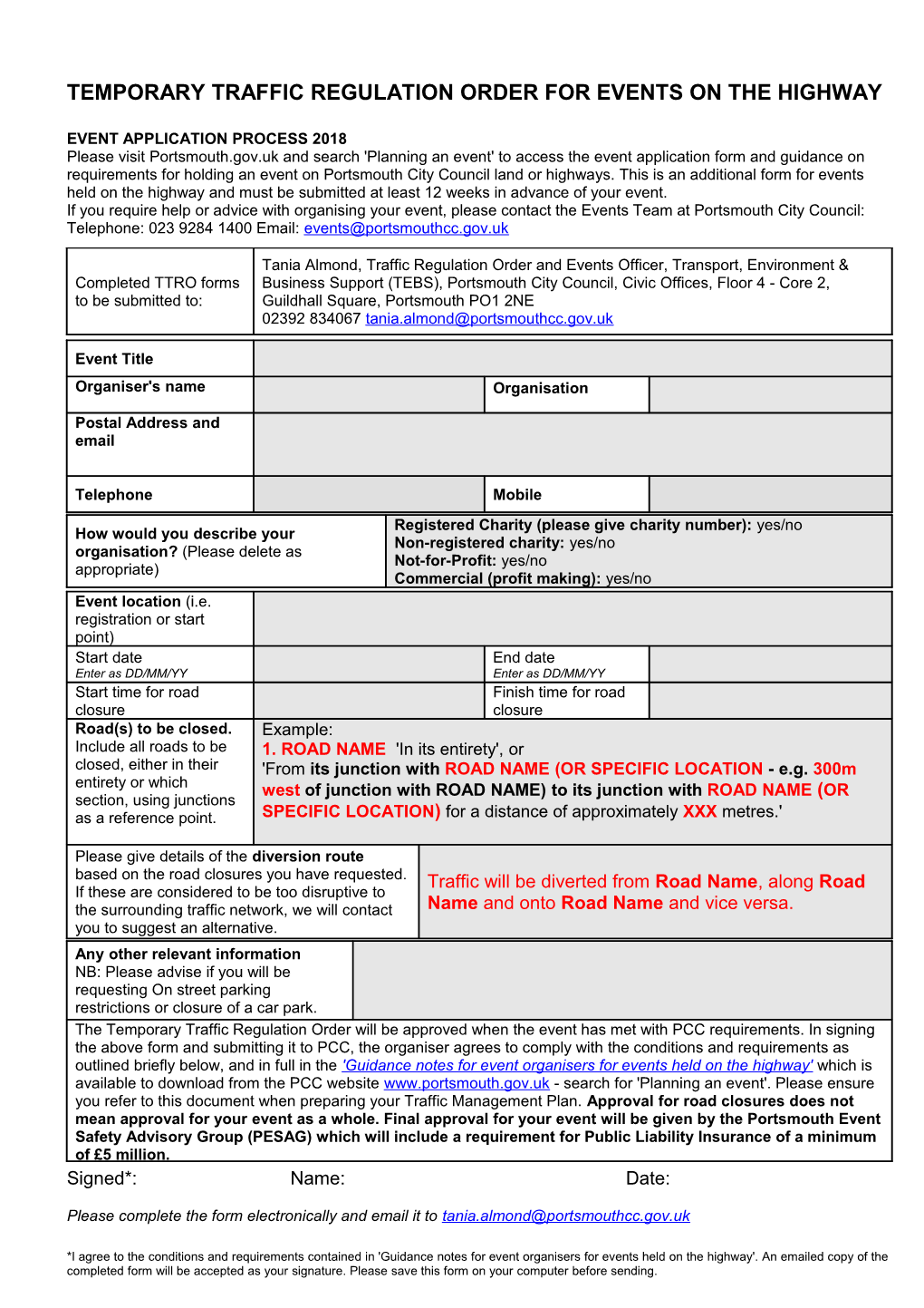 Temporary Traffic Regulation Order