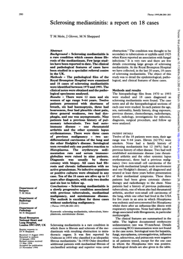 Sclerosing Mediastinitis: a Report on 18 Cases Thorax: First Published As 10.1136/Thx.50.3.280 on 1 March 1995