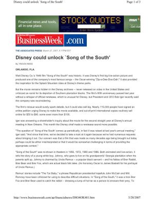 Disney Could Unlock `Song of the South' Page 1 of 3